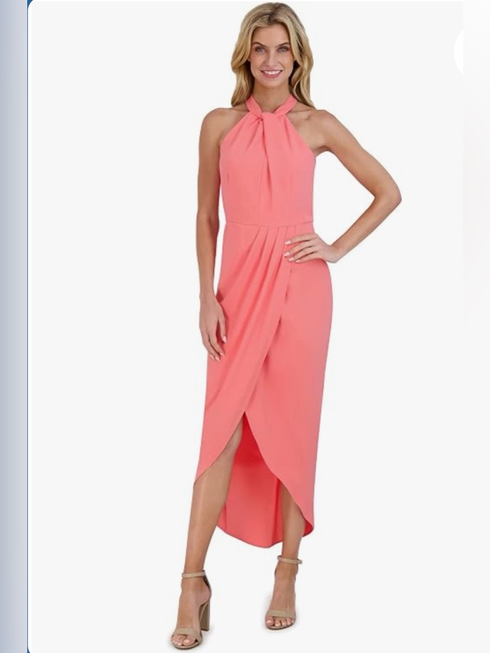 Julia Jordan Knot Neck Tulip Hem Midi Dress 14 Melon Wedding Guest nwt